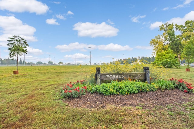 community sign with a yard