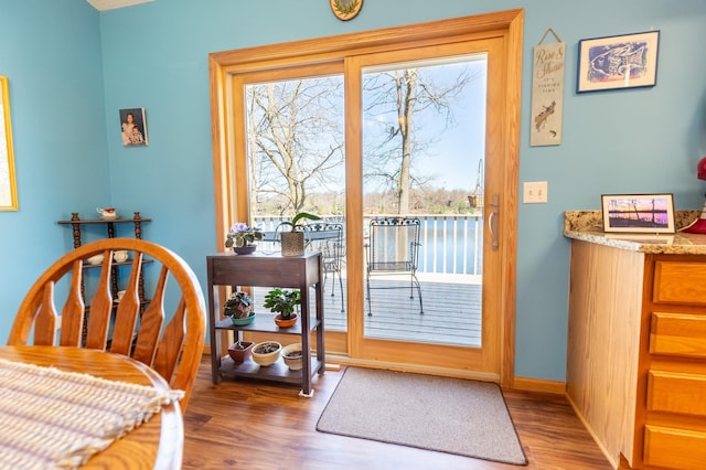 interior space featuring baseboards and wood finished floors