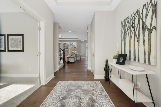 3338 Winfield Way SW, Prior Lake, MN 55372 - hall with recessed lighting, baseboards, stairs, and wood finished floors