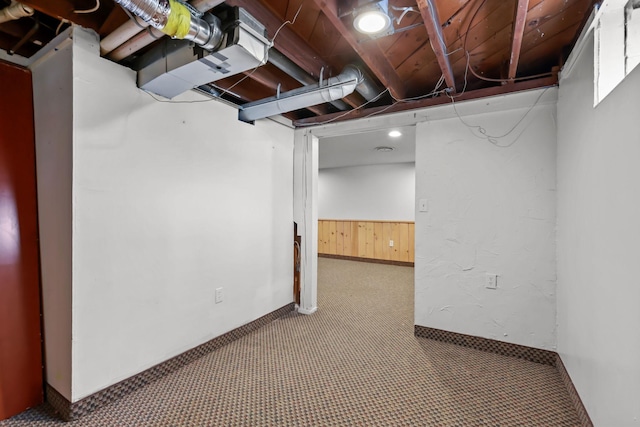 1791 Lois Dr, Shoreview, MN 55126 - basement featuring carpet flooring and wooden walls