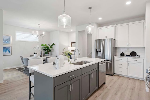 12439 Drayton Trl, Apple Valley, MN 55124 - kitchen with appliances with stainless steel finishes, white cabinets, light wood-style floors, light countertops, and recessed lighting