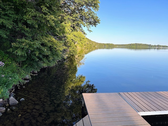 view of dock with a water view