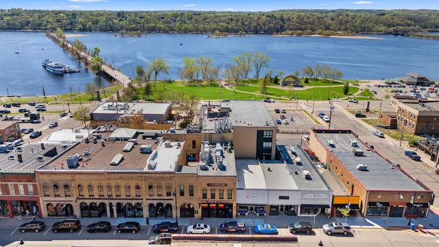 aerial view of a nearby body of water