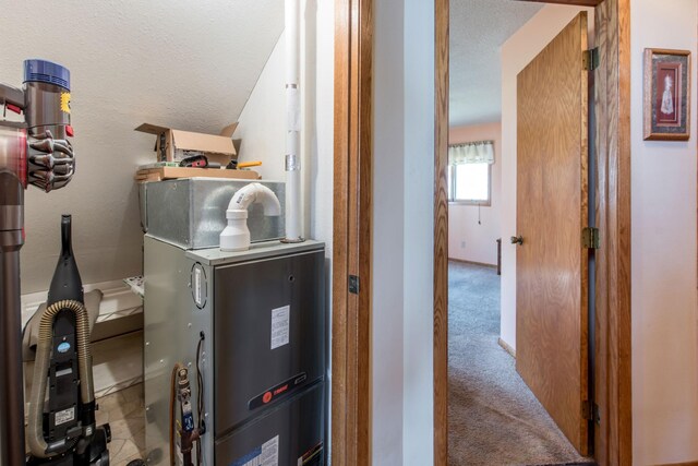 1844 Mount Carmel Dr NE, Alexandria, MN 56308 - clothes washing area featuring a textured ceiling and carpet floors