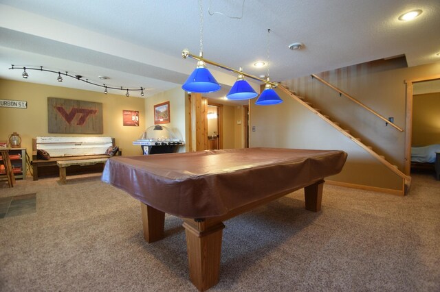 3585 Rigby Rd, Webster, WI 54893 - game room with carpet flooring, pool table, and rail lighting