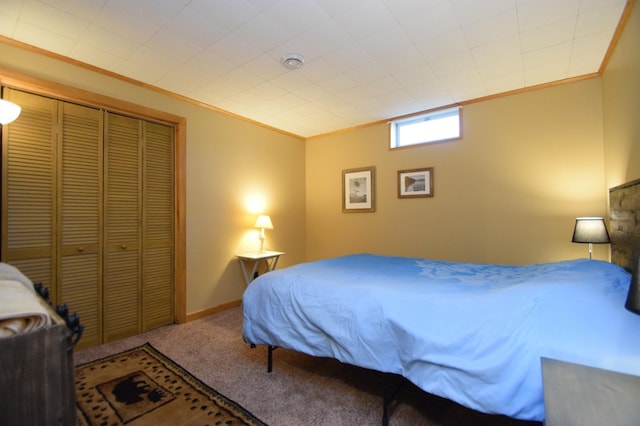 3585 Rigby Rd, Webster, WI 54893 - bedroom with a closet, carpet flooring, and ornamental molding