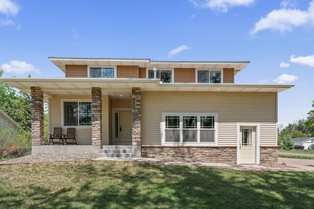 2895 Thunder Bay Ct, Little Canada, MN 55117 - view of front of property featuring a porch, a front lawn, and stone siding