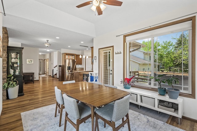 2895 Thunder Bay Ct, Little Canada, MN 55117 - dining room featuring wood finished floors, ceiling fan, recessed lighting, and baseboards