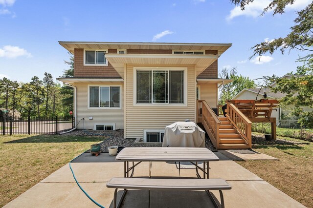 2895 Thunder Bay Ct, Little Canada, MN 55117 - rear view of property featuring a patio area, a deck, stairway, and outdoor dining area