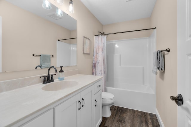 1581 Philipp Way, Shakopee, MN 55379 - bathroom featuring vanity, wood finished floors, and shower / tub combo with curtain