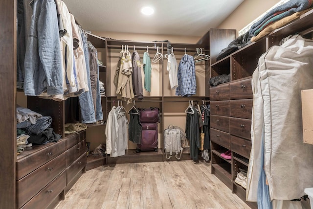 walk in closet with wood finished floors