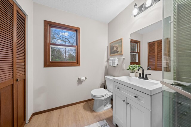 23245 County Rd W, Grantsburg, WI 54840 - full bath featuring a closet, wood finished floors, vanity, and toilet