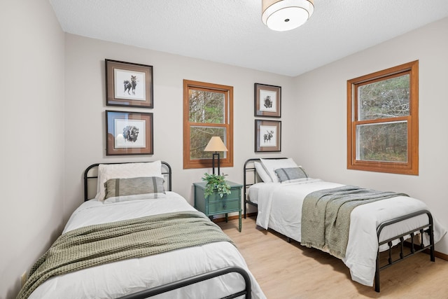 23245 County Rd W, Grantsburg, WI 54840 - bedroom with multiple windows, light wood finished floors, baseboards, and a textured ceiling