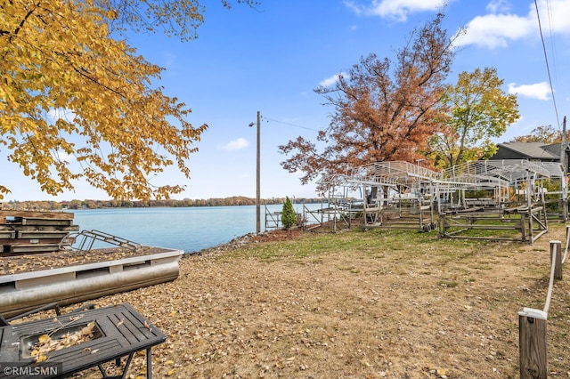 view of dock with a water view