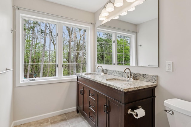bathroom featuring a sink, baseboards, and a wealth of natural light