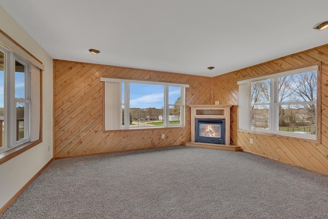 224 Spring St, Holdingford, MN 56340 - unfurnished living room with wood walls, baseboards, and a healthy amount of sunlight