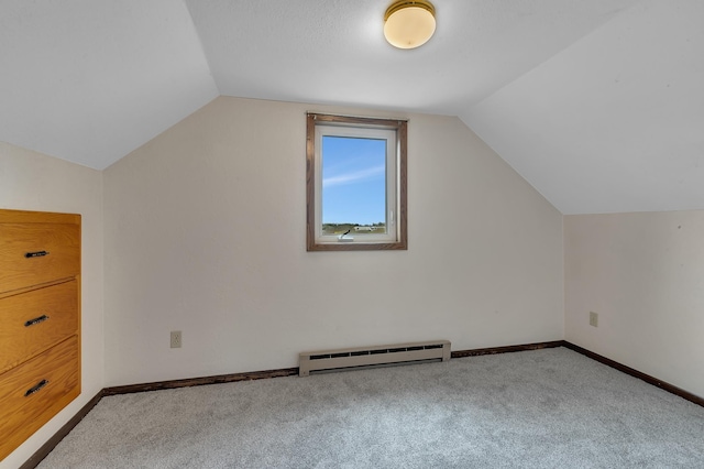 224 Spring St, Holdingford, MN 56340 - bonus room featuring carpet, baseboards, lofted ceiling, and a baseboard heating unit