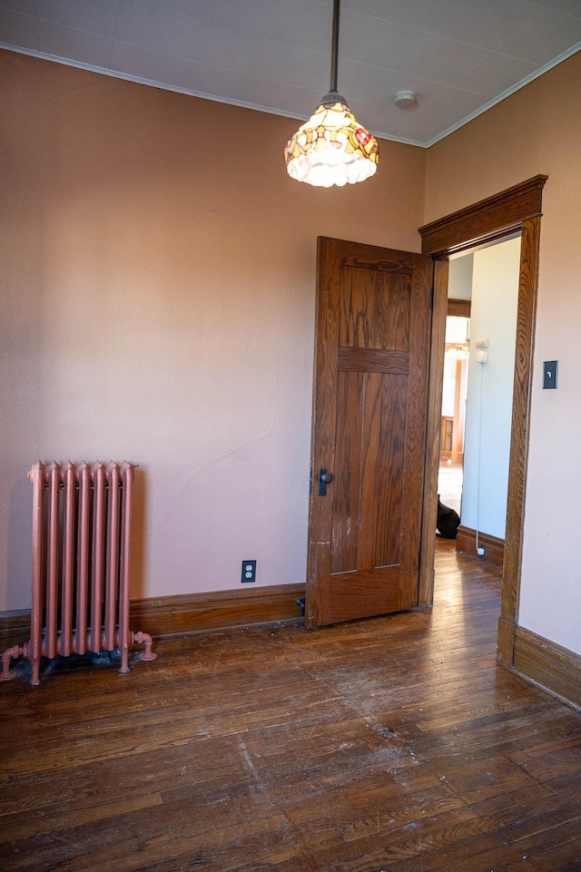 560 7th St, Red Wing, MN 55066 - empty room featuring ornamental molding, hardwood / wood-style flooring, baseboards, and radiator heating unit