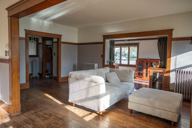 560 7th St, Red Wing, MN 55066 - living area featuring radiator heating unit, wood-type flooring, and baseboards