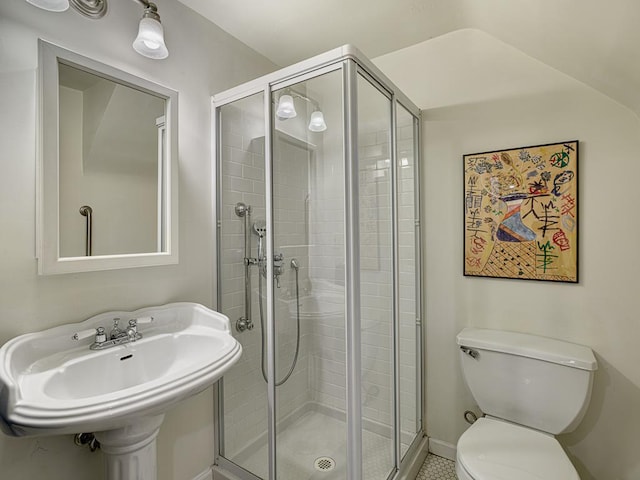 760 Linwood Ave, Saint Paul, MN 55105 - bathroom with a shower stall, toilet, baseboards, and tile patterned floors