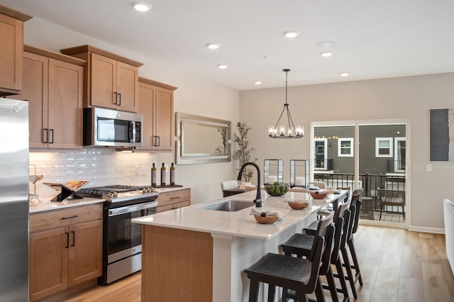 6758 Wildflower Way, Minnetrista, MN 55331 - kitchen with appliances with stainless steel finishes, a sink, backsplash, light countertops, and recessed lighting