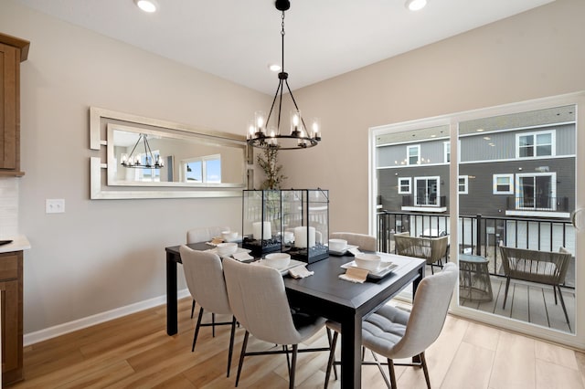6758 Wildflower Way, Minnetrista, MN 55331 - dining space with a chandelier, light wood finished floors, baseboards, and recessed lighting