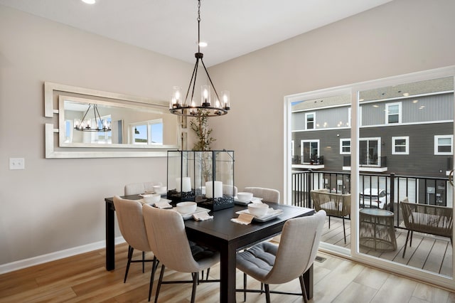 6758 Wildflower Way, Minnetrista, MN 55331 - dining space with a chandelier, wood finished floors, and baseboards