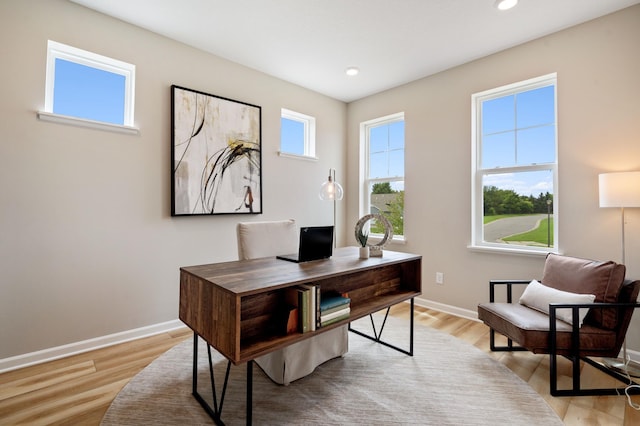 6758 Wildflower Way, Minnetrista, MN 55331 - home office with baseboards, light wood-type flooring, and recessed lighting