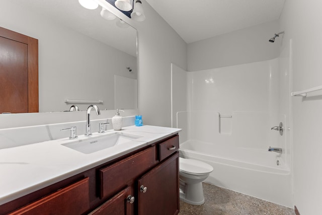 full bath with toilet, tub / shower combination, and vanity