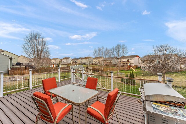 16268 Tahinka Ct NW, Prior Lake, MN 55372 - wooden deck with a residential view and outdoor dining area