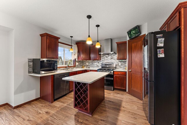 16268 Tahinka Ct NW, Prior Lake, MN 55372 - kitchen featuring appliances with stainless steel finishes, wall chimney exhaust hood, light countertops, light wood-style flooring, and backsplash