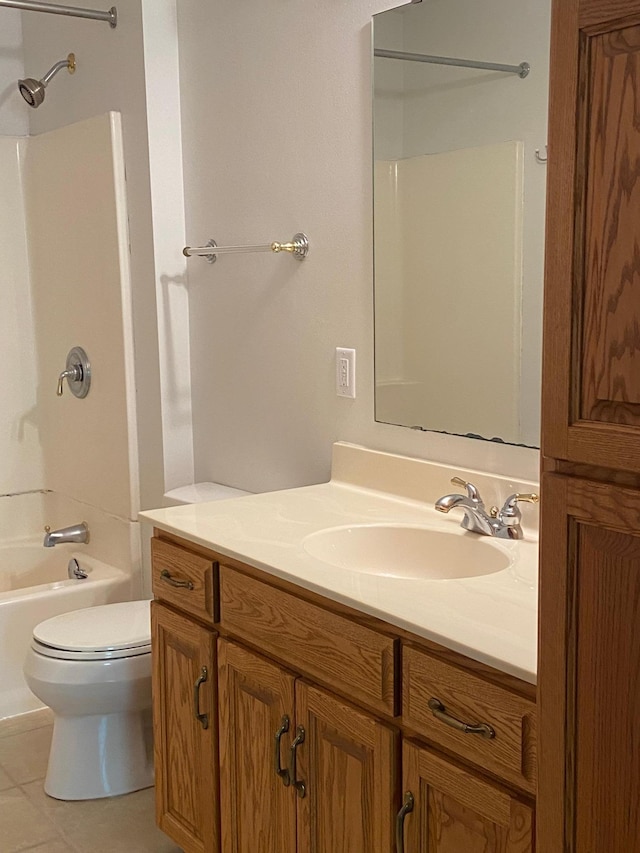 204 8th St N, Sartell, MN 56377 - bathroom with vanity, toilet, tile patterned flooring, and shower / tub combination