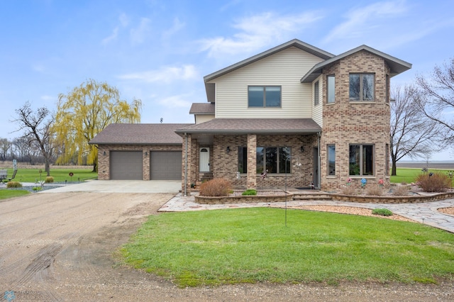 6435 172nd Ave SE, Colfax, ND 58018 - traditional-style house featuring a front yard, brick siding, concrete driveway, an attached garage, and a shingled roof