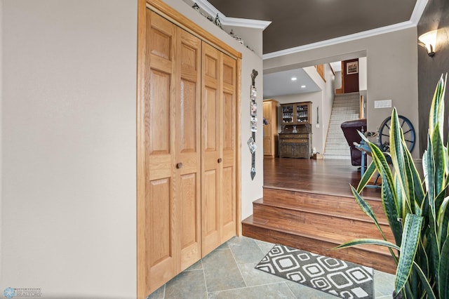 6435 172nd Ave SE, Colfax, ND 58018 - interior space featuring crown molding, recessed lighting, and stairs
