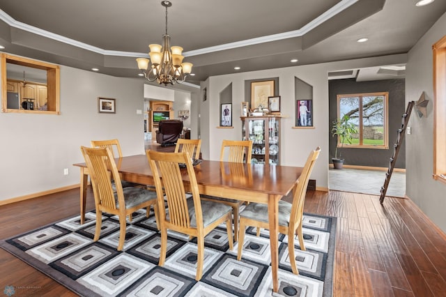 6435 172nd Ave SE, Colfax, ND 58018 - dining space featuring crown molding, recessed lighting, a chandelier, and wood finished floors