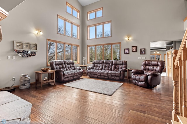 6435 172nd Ave SE, Colfax, ND 58018 - living room featuring hardwood / wood-style floors and a towering ceiling