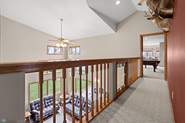 6435 172nd Ave SE, Colfax, ND 58018 - hallway featuring carpet flooring, a wealth of natural light, and high vaulted ceiling