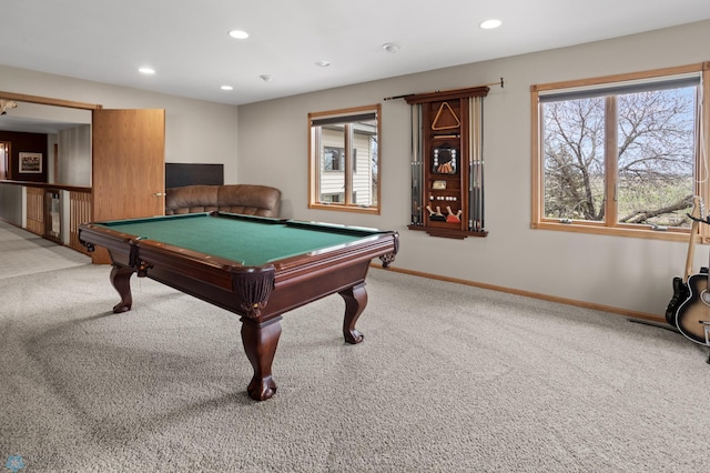 6435 172nd Ave SE, Colfax, ND 58018 - playroom featuring carpet floors, baseboards, recessed lighting, and billiards