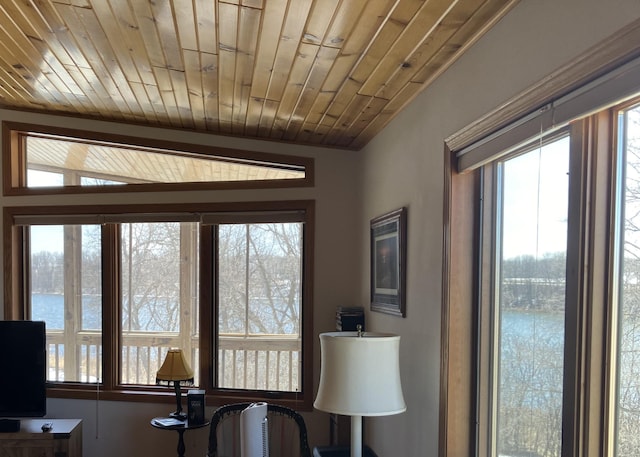 interior space with wood ceiling