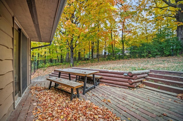deck with a fenced backyard