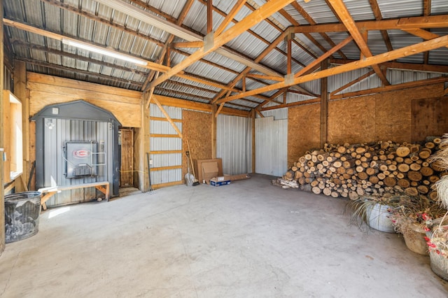 garage with metal wall