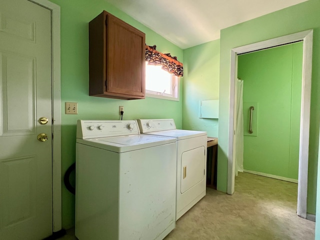 1207 3rd Ave S, Wheaton, MN 56296 - washroom featuring cabinet space, independent washer and dryer, and light carpet