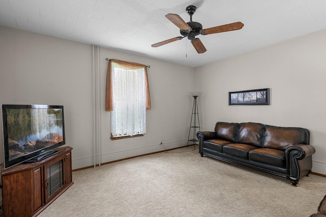52905 Deerwood Ave, Rush City, MN 55069 - living room with carpet flooring, a ceiling fan, and baseboards