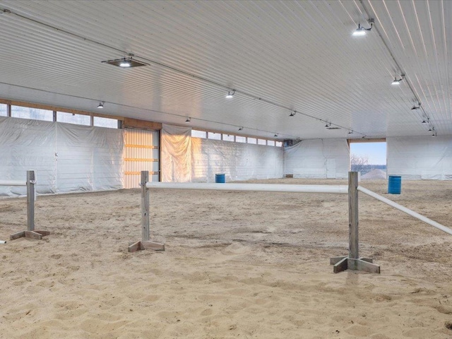 below grade area with rail lighting