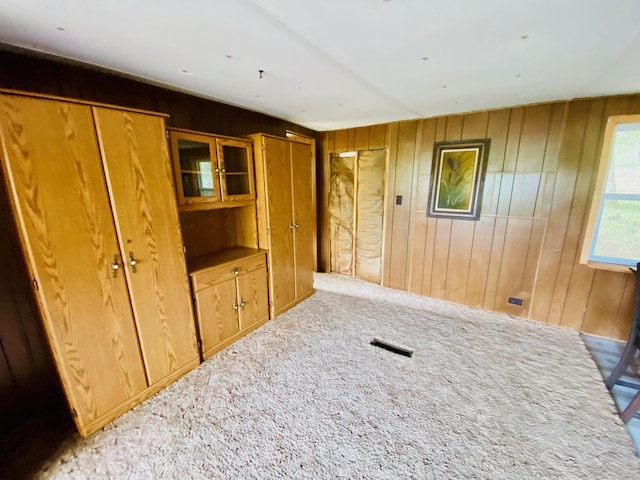 9199 County Road Y, Wascott, WI 54838 - unfurnished bedroom with wood walls, carpet, and multiple closets