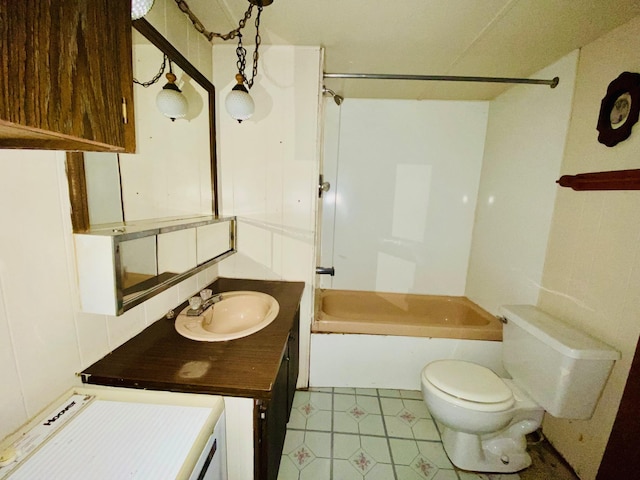 9199 County Road Y, Wascott, WI 54838 - full bath featuring toilet, shower / bath combination, vanity, and tile patterned flooring