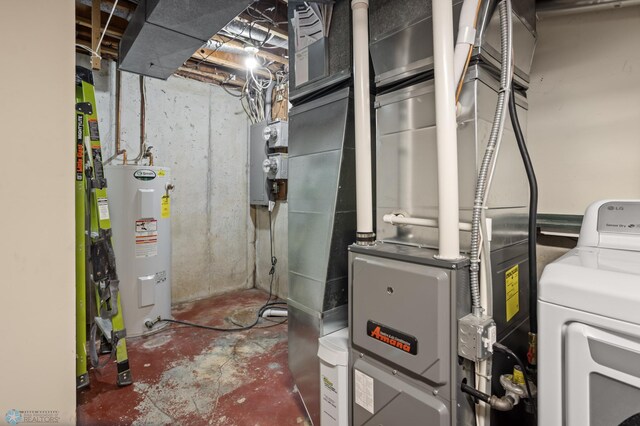 utilities with washer / dryer, water heater, and heating unit