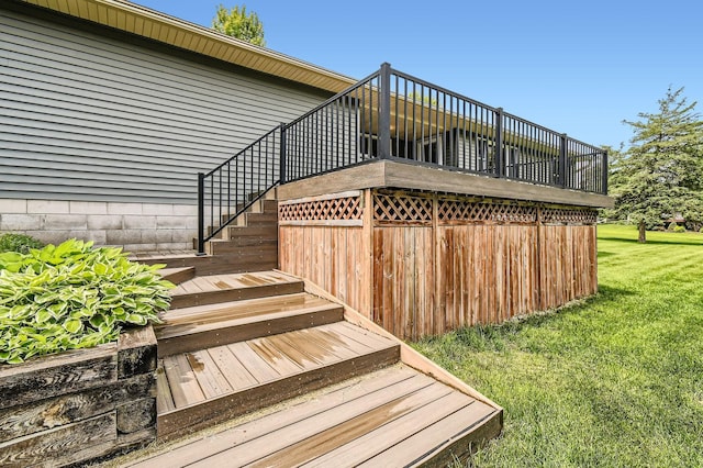 1877 Quasar Ave S, Lake Saint Croix Beach, MN 55043 - wooden deck with stairway and a yard