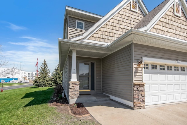 1501 Praha St SE, New Prague, MN 56071 - property entrance featuring a lawn and stone siding