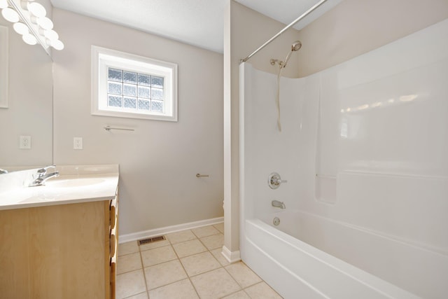 1501 Praha St SE, New Prague, MN 56071 - full bath with vanity, visible vents, tile patterned floors, tub / shower combination, and baseboards